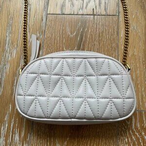 Zara Quilted Mini Crossbody Quilted Bag in Ecru with Gold Chain Strap